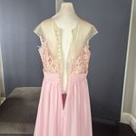 Woman’s Pink Formal Dress Gown with Sheer Lace Top Leg Slit Zip Back Size 14 Photo 7