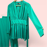 Vintage 70s Henry Singer flowy green polyester slinky pantsuit 2 piece set USA Photo 0