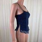 Y2K Clothes Compact Frayed Hem Spaghetti Strap Denim Jeans Top Size Medium Blue Photo 1