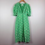 Frnch Midi Floral Dress Women S Emerald Green Eyelet Embroider Puff Sleeve Boho Photo 1