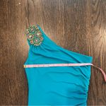 Trina Turk Blue Asymmetrical Ruched Cocktail Dress Photo 9