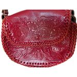 Vintage Tooled Leather Shoulder Bag Medium Red Purse Photo 2