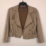 Alya Women’s Soft Faux Suede Tan Camel Cropped Asymmetrical Zipper Moto Jacket Photo 4