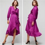 White House | Black Market New! White‎ House Black Market Long Sleeve Satin Ruffle Wrap Dress in Baie, 8 Photo 1