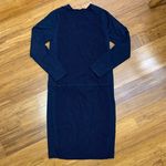The Limited  Sweater Dress Womens Medium Navy Wool Knit‎ Ribbed Pockets Tie Waist Photo 3