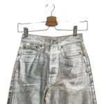 ZARA  Boy Fit Jeans‎ Boyfriend Mid Rise Button Fly Silver Metallic Size US 0 Photo 4