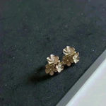 Gradient Triple Flower With Pearls Earrings Gold Photo 4