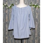 Mileage Blue Striped Embroidered Roses Blouse Top Plus Size 1X 3/4 Bell Sleeve Photo 8