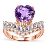 AAA Rose De France Amethyst and White Zircon 4.00 ctw Heart Chevron Ring Purple Size 10 Photo 0