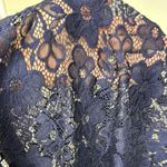 Olivia Matthews Blue Sheath Dress with Bell Sleeves and Lace Photo 8