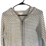 Caslon Gray Striped Hooded Cotton Knit Full Zip Jacket Women Sz L Photo 3