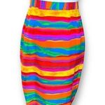 Vintage 90s Silk Skirt Colorful Rainbow Abstract Art Sunset Stripes Knee Length Red Size XS Photo 0