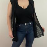 Mi & Rena Vintage Black Semi Sheer Stripe Short Sleeve Drape Crop Cardigan Top Photo 0