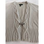Ralph Lauren L.R.L.  Pale Gray SOFT Wool Angora Cable Knit Cardigan Brooch Boxy L Photo 2