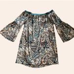Glam NWOT New  American Made Off-Shoulder Boho Print Dress Bell Sleeves Size S Photo 1