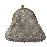 Vintage 50s Small Sequins Beaded Coin Purse White Iridescent Photo 5