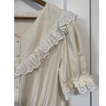 Love Shack Fancy  Nanette Dress Yellow White Stripe Crochet Trim Puff Sleeve M GUC Photo 8