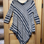 Ny Collection Women's Gray/Tan Asymmetrical Striped Tunic Top Sweater Sz Small Artsy Lagenlook Photo 0