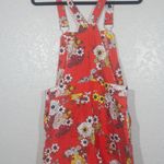 Modcloth New Candy Red Floral Dazed Summer Days Cotton Shortalls 6 Photo 8