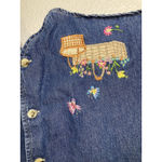 Denim Vest L Floral Embroidered Floral Butterflies Granny Cottage Button Tie Blue Size L Photo 1