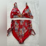 Raisin's Maya Bay Red and White Floral Miami Printed Halter Bikini Two Piece Set Photo 4