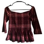 Orange Kiss Red & Orange Plaid Off The Shoulder Crop Top Large Grunge Photo 1