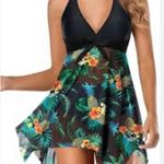 Aimage Women’s Floral Bathing Suit Dress Mesh Tankini Top Size S NWT Black Photo 3