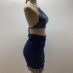 Zuliana Leopard Print Halter Top and Navy Fringe Sarong Skirt. 100% Rayon Black Photo 2