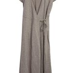ZARA NWT  Sparkley Short Sleeve V Neck Knit Wrap Tie Midi Dress S Gold Champagne Photo 9