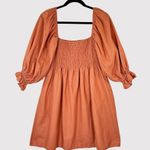 Kourt Portia Dress Orange Flax Smocked Mini Puff Sleeve A Line Babydoll Large Photo 1