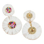 Boho Beaded Rattan Raffia Summer Statement‎ Earrings Dangle Rainbow White 2.5" Photo 3