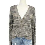 Free People Marble Ribbed Button Sweater Mercury Henley Space Dye Black Small Photo 8