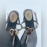 Gucci Black Metallic Leather Ellemere GG Interlocking HEART Thong Sandal EU 39 Photo 2