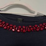 J.Crew Navy Blue Maroon Beaded Crewneck Sweater Photo 7