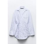 ZARA  Blue & White Oversized Crushed Striped Wrap Shirt Photo 2