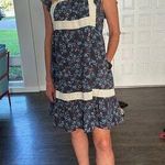 SEA NEW YORK Dark Blue Floral Cotton Lace Trimmed Tilly Tunic Dress Size 14 Photo 0
