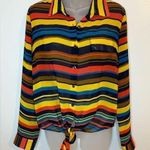 Mine Multicolor Striped Tie Front Long Sleeve Sheer Top Size Medium Photo 0