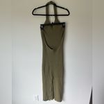 Green Halter Neck Midi Dress Ribbed Knit Low Back Bodycon Fitted Stretchy Party Photo 5