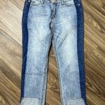 POL Size L 32 Jeans Two Toned Ankle Cropped Step Hem Blue Denim Mid Rise Women’s Photo 2