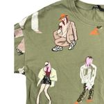 ZARA Green People Person Graphic Painted Crew Neck Baby Tee T Shirt Top Size S Photo 2