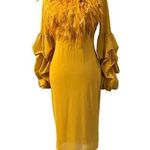 CQbyCQ UNIQUE FEATHER mustard plume LONG PUFFY SLEEVES SIZE SMALL Yellow Photo 0