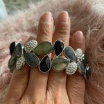 Lia Sophia Silver Tone Metal, Black  & Rhinestone Stretch Bracelet EUC. Worn 1x Photo 2