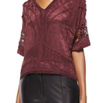 IRO Brynn Short Sleeve V-Neck Blouse Top Burgundy - size 36 / Small Photo 0