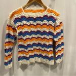 Handmade Beautiful Vintage chevron stripe scalloped  knit crochet sweater Photo 4