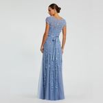 Mac Duggal 14521 Blue Floral Embellished Short Sleeve Mesh Gown Dress Photo 4