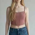 Free People  Rose Mauve Corset Cropped Cami Tank Top‎ Women's Size L Photo 0