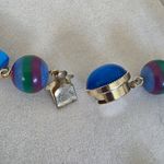 Vintage Acrylic Blue and Striped Bead Necklace Photo 4