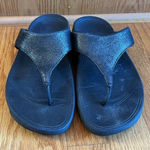 FitFlop Sandal Women 7 Lulu Black Shimmer Suede Thong Walking Toning EUC Photo 0