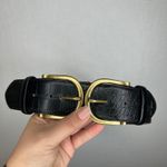 ZARA Black Croc Embossed Double Buckle Gold Statement Belt Women Size 80 Photo 1