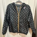 KWAY Waterproof Black Floral Hooded Jacket w rainbow zipper trim reversible M Size M Photo 4